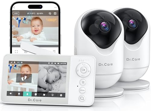 Dr.Care Baby Monitor Video e Audio Smart WiFi con App Mobile, Schermo Diviso 4 720P e Telecamera 1080P, Visione Notturna HD, Audio Bidirezionale, Batteria Rimovibile 2500mAh,VistaView Lite RB