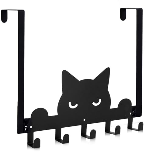 FYSUIMU Halloween Over The Door Hook Black Cat Towel Rack Decorative Metal Coat Hanger Wall Mounted for Home Kitchen Bedroom Bathroom Entryway Decor