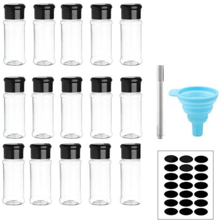 Flaroey Spice Bottle Set for Spices Salt and Pepper Seasoning Bottle Spice Organizer Condiment Storage Jar Set 15pcs