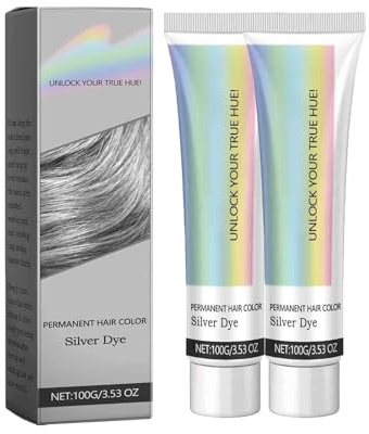 Tinte para el cabello 2 en 1 con extracto natural de esencia plateada, tinte metálico plateado, crema de tinte natural para el cabello gris plateado, fácil de teñir y decolorar, cuida el cabello