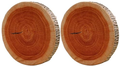 Holzkissen – 2 Stück realistische Baumstamm-Wurfkissen | weiches Holzkissen für Camping, Bodenzelt, Schlafzimmer, Wohnzimmer, Heimdekoration, bequemes Plüschkissen, rundes Naturholzmuster