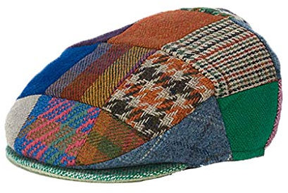 Hanna Hats Vintage Wolle Tweed Irische Flache Kappe (Farbiger Patch, L)