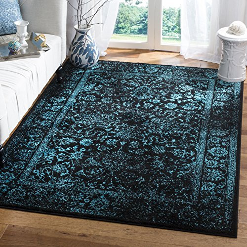 Safavieh Tapis d'intérieur rectangulaire tissé Vintage Adirondack Collection ADR109 - Noir/Bleu Sarcelle - 183 x 274 cm - pour Salon, Chambre à Coucher ou Tout Espace intérieur