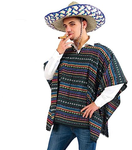 KarnevalsTeufel Kostüm Set Poncho und Sombrero 2-tlg. Hut Mexikaner und Poncho El Taco bunt gestreift in Einheitsgröße
