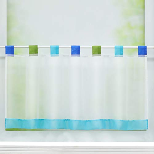 Joyswahl Scheibengardine Voile Bistrogardine »Esther« Glatte Kurzstore Transparente Gardine Stores HxB 30x90cm Blau 1er Pack