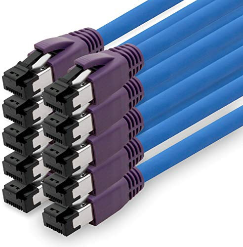 1aTTack.de 1m Cat.8 Netzwerkkabel CAT8 Kabel CAT 8 2000 Mhz 40 Gbit s 40GBase-T High End Poe+ Patchkabel Ethernetkabel AWG24 Kupfer LSZH blau - 10 Stück 1m