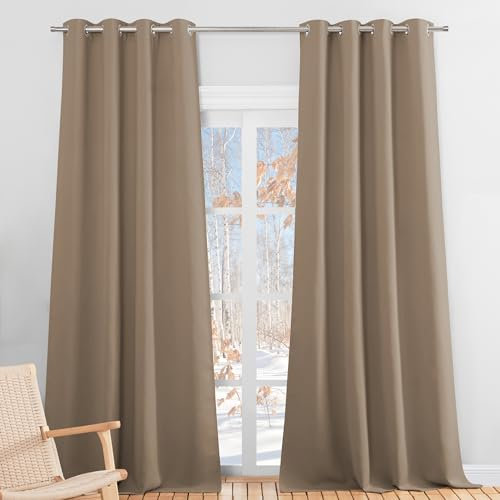PONY DANCE Cortinas Dormitorio Matrimonio, Larges para Ventanas con Ojales, Opacas Termicas, Aislantes Frio y Calor, 2 Piezas, 140X260 CM, Moca