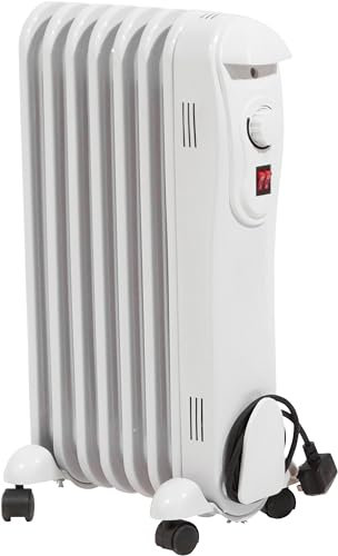 Prem-I-Air 1500W (1.5KW) Oil-Filled Radiator – 7-Fin Energy-Efficient Free-Standing Electric Heater with 3 Heat Settings, Adjustable Thermostat, and Overheat Safety Protection