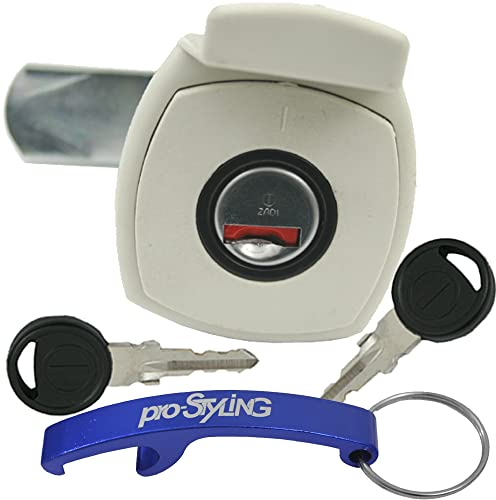 Klappenschloss Schloss Serviceklappe Gaskasten Wohnwagen Wohnmobil Caravan weiß 47 x 47 mm im Set mit pro-Styling Schlüsselanhänger