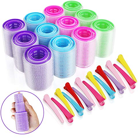 51 Pcs Lockenwickler Selbsthaftend in 3 Größen Haftwickler und Multicolor Haarspange 15pcs Haar Klammer Haftwickler Selbsthaftend Lockenwickler für Haarstyling（25 mm 36 mm 44 mm）