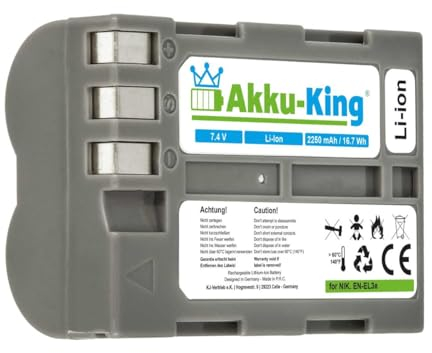 Akku-King Akku kompatibel mit Nikon EN-EL3e, EN-EL3e-2 - Li-Ion 2250mAh - für D100 SLR, DSLR D700, D50, D100, D90, D80, D300, D70, D70s, D200, D300S