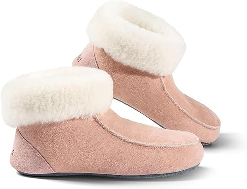 Fellhof handgemachter Hüttenpatschen aus Lammfell Hausschuh Damen Herren Unisex gefüttert Winter-Sommer Hausschuhe Naturprodukt atmungsaktiv (Rosa Gr. 39)