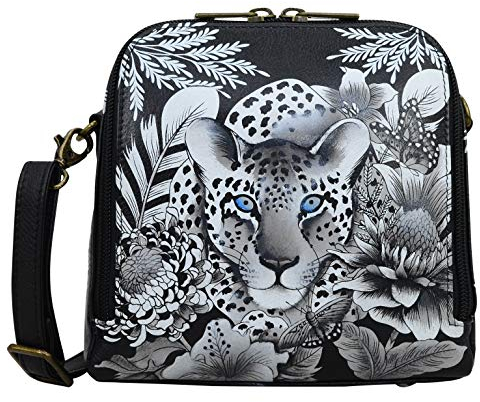 Anuschka Klassische Handbemalte Organizer Tasche mit umlaufendem Reißverschluss aus echtem Leder - Cleopatra’s Leopard