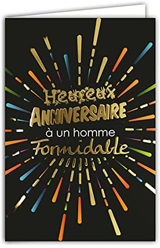 Afie 69-7084 Carte Heureux Anniversaire à un Homme formidable Feu d'artifice Doré Or Noir Fabriqué en France