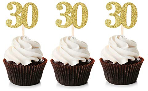 Unimall Global 24PCS Gold Glitter 30th Cupcake Toppers 30th Geburtstag Kuchen Topper Cupcake Picks Party Kuchen Dekorationen