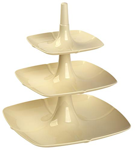 Etagere 3 stöckig Kuchenständer Dessertständer Tortenhalter Käseplatte Kunststoff Farbe Beige