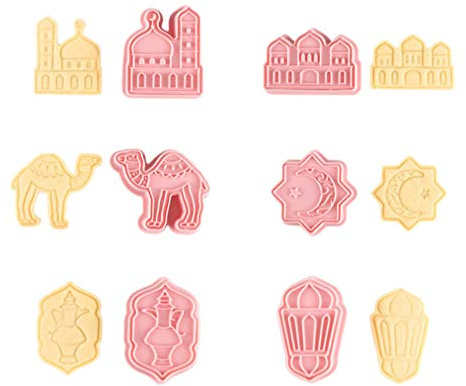 Angoily Eid Muslimischen Ausstechformen, 6 Stück 3D Pressable Eid Mubarak Keksausstecher-Set, Silikon Eid Keksausstecher Backstempel Keksausstecher Set für Gebäck Fondant Cookie Pie