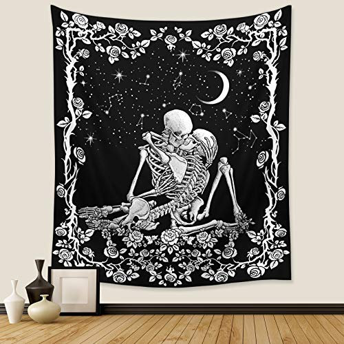 Wonrizon The Kissing Lovers Wandteppich, Totenkopf, Schwarz und Weiß, Wandteppich, Wandteppich, Wandteppich, Wandteppich, Wandteppich, Wandteppich, Wanddekoration, für Wohnzimmer, Schlafzimmer, 130 x