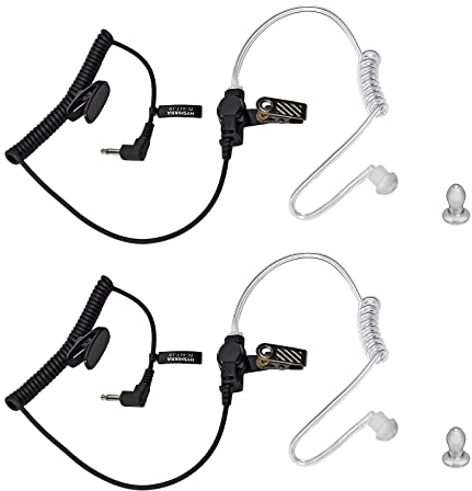 HYSHIKRA 3,5mm Klinke - Ohrhörer Schallschlauch - Nur empfangen - One Ear - transparent inkl. Halteclip - Kopfhörer Headset für Funkgeräte Kommt mit Ohrstöpseln (90°-Stecker 2 Stück)