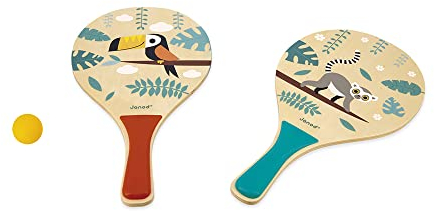Janod - Tropik Strandschläger aus Holz - Outdoor-Spiel - 2 Schläger, 1 Ball, Aufbewahrungsbeutel - Geschicklichkeitsspiel - ab 5 Jahre, J03283