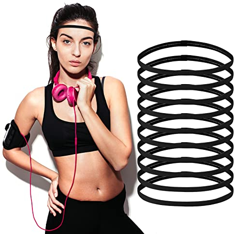 Chstarina 10 Stück Sport Haarbänder Damen Herren, Sport Stirnbänder Elastische Haarbänder rutschfeste Kopfbänder Anti-Rutsch Dünn Sport Schweißbänder für Laufen Yoga Joggen