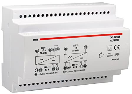 VEMER VE791800 TMS 24/108 - Netzteil für Hutschienen, Schaltnetzteil stabilisiert, Trafo mit Ausgangsspannung 24 V DC, Leistung 108 W, Weiß
