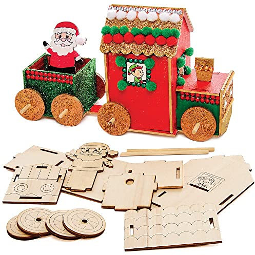 Baker Ross FX282 Weihnachtsmann Zug Bastelset aus Holz-2er Pack, Holz Kinder, Basteln an Weihnachten