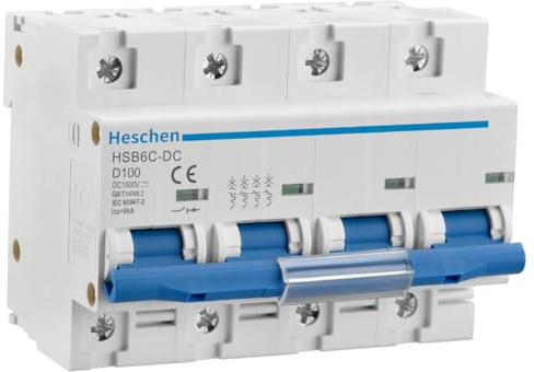 Heschen DC Miniatur-Leistungsschutzschalter HSB6C-DC, 4 Polig, DC1000V 100A, für Photovoltaik und Solar PV-Anlagen, 35mm DIN Schienenmontage