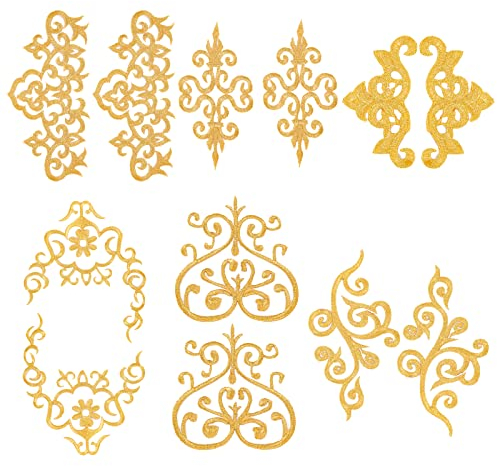 NBEADS 12 Stück Stickerei Spitzen Blumen Patches, 6 Stile Aufbügeln Patches Annähen Aufnäher Goldene Florale Spitzenapplikationen Für Hochzeitskleid Dekoration Reparatur Kleidung Rucksäcke Mützen