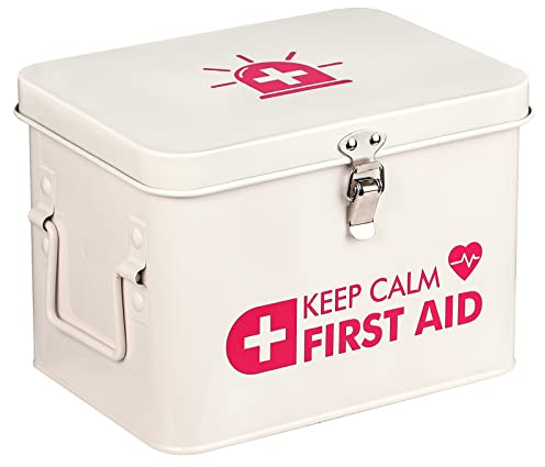 Kamehame Erste-Hilfe-Box, Keep Calm First Aid Medizin-Aufbewahrungsbehälter mit Deckel, Vintage-Metall-Erste-Hilfe-Organizer, Riegelverschluss, abnehmbares Tablett und seitliche Griffe