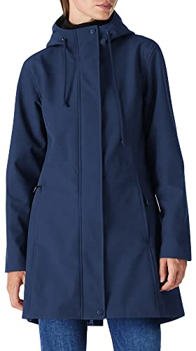 Outdoor Ventures Veste de pluie longue softshell avec capuche pour femme - Veste de mi-saison doublée - Veste fonctionnelle imperméable coupe-vent - Veste de randonnée respirante, Bleu marine XS