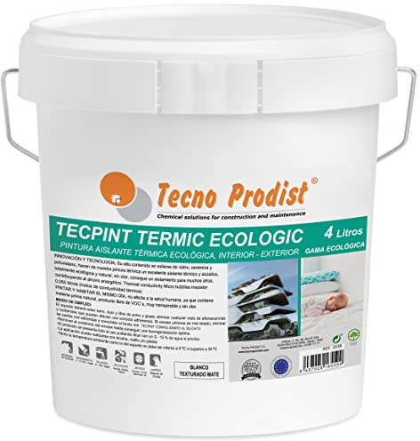 Tecno Prodist TECPINT TERMIC ECOLOGIC (4 Litres) Peinture à la chaux, isolation thermique et acoustique, intérieur - extérieur à l'eau, 100% Naturel, Murs et Plafonds, respirant - Inodore (BLANC)