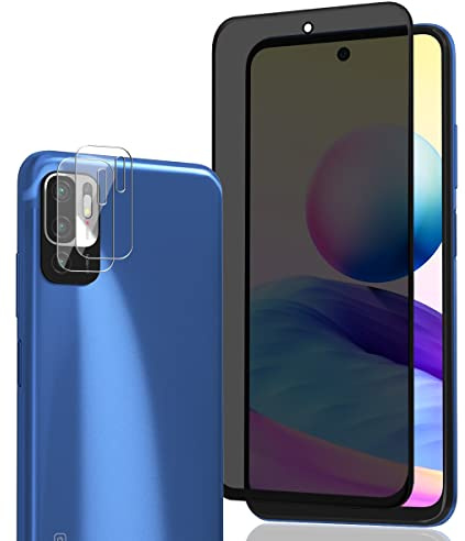 AnnhanT Schutzfolie für Redmi Note 10 5G/Poco M3 Pro Panzer Schutz Glas für Sichtschut 1 Stück + Redmi Note 10 5G/Poco M3 Pro Kameraschutz Schutzglas 2 Stück - 9H Panzerfolie/Anti-Spy