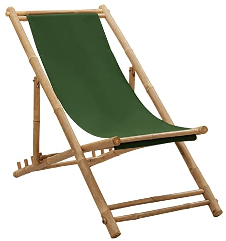 junzai Liegestuhl, Gartenliege, Sonnenliege, Relaxliege, Deckchair, Terrassenstühle, Beach Chair, Saunaliege, Bambus und Segeltuch Grün