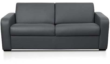 Vente-unique-Schlafsofa mit Matratze 3-Sitzer - Matratze 14 cm - Leder - Grau - Bevis