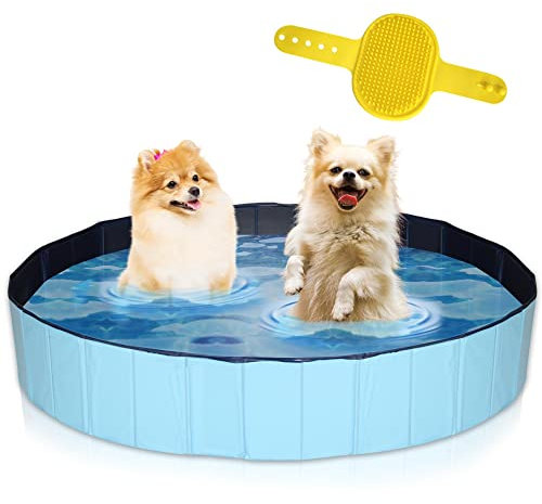 Lendo Online - Piscina para perros de 160 x 30 cm de diámetro - Baño para perros - Piscina para mascotas - Piscina de suelo - Plegable - PVC - Azul - Incluye peine de cepillo para perros