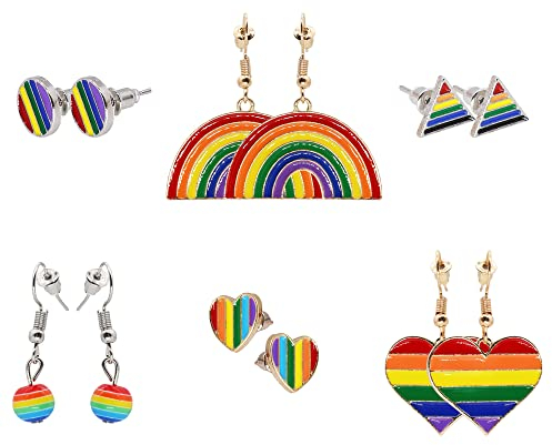 TOPWAYS Regenbogen-Ohrringe, 6-teiliges Set für Damen und Herren, Gay-Pride-Accessoires, Schmuck für Reisen