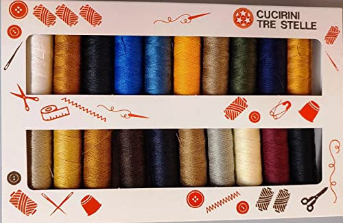 Cucirini Tre Stelle set filo Jeans impunture Terking da cucito con 20 bobine nei diversi colori Made in Italy