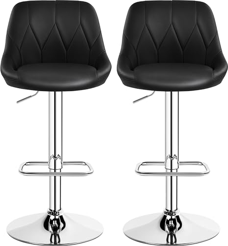 Yaheetech Modern Barstools Set of 2, Height Adjustable Swivel Bar Chair with Backrest, Footrest for Breakfast Counter, Home Kitchen, Black