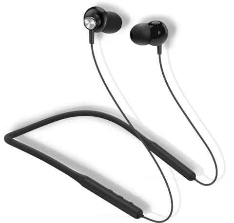 AzukiLife Neckband Earphones Wireless, Bluetooth Earbuds, Lightweight Headphones with Noise Cancelling Mic, Ear buds with Case for Running, Workout, School, Men, Women, Kids, Boys, Girls -Black