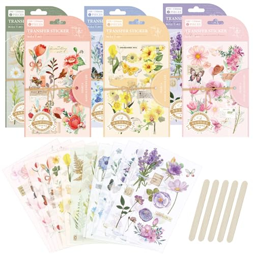 WANDIC Aufkleber-Set zum Aufreiben, 6 Stile, 12 Stück, Kunstpflanzen, Blumen, Aufkleber für Sammelalbum, Tagebuch, Aufkleber zum Nähen und Basteln