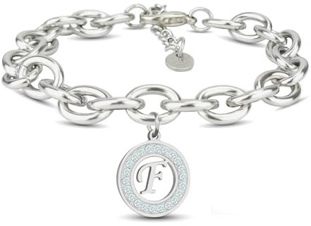 SAGA GIOIELLI® Damen-Armband Initialenkette Kristalle Stahl, 18.0 centimètres, Edelstahl, 0 Stk