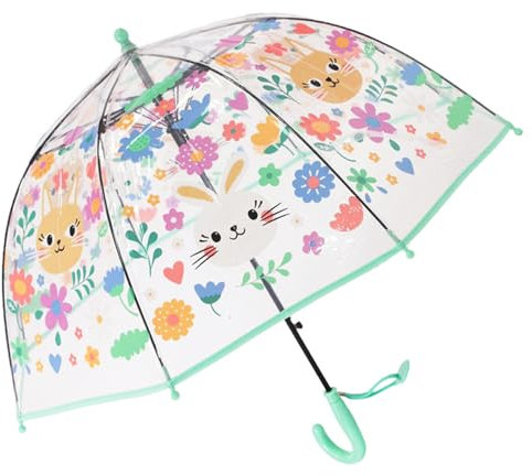 ThreeH Transparenter Regenschirm für Kinder Leichtgewichtige automatisch geöffnete Blumenoberfläche für Jungen und Mädchen,Grün