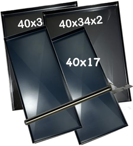 [5 PEZZI] Teglie ferro blu 2PZ 40x34x2 2PZ 40x17x2 Cm più Pinza, misure per forno Effeuno con diagonale Spessore teglie 8/10 Pizza alta idratazione ideale per professionisti della pizza e focaccia