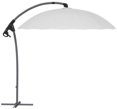 Outsunny 2.7m Cantilever Parasol with Cross Base, Banana Parasol with Crank Handle and 16 Fibreglass Ribs, Round Hanging Patio Umbrella for Outdoor Pool, Garden, Balcony, Grey