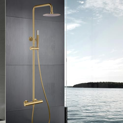 Colonne de Douche Thermostatique anti-calcaire Chrome IMEX GENOVA BTG053 (Or Brossé)