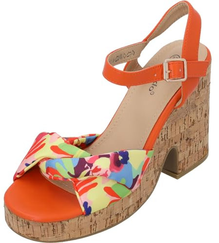 Palado Damen Keilsandaletten Evanie – modische Sandalen - elegante Sommerschuhe - bequeme Pumps mit verstellbaren Riemen orange multi UK8 - EU41