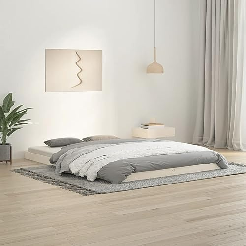 CKioict Palettenbett Modernes Bettgestell Jugendbett Massivholzbett Weiß 140x200 cm KieferGeeignet für Arbeitszimmer, Wohnzimmer, Hotel