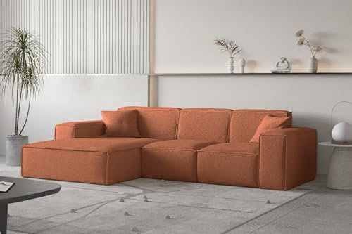 Fun Möbel Ecksofa Designersofa CELES Premium in Stoff Ascot Bukla (Terracotta, Ottomane: Links)