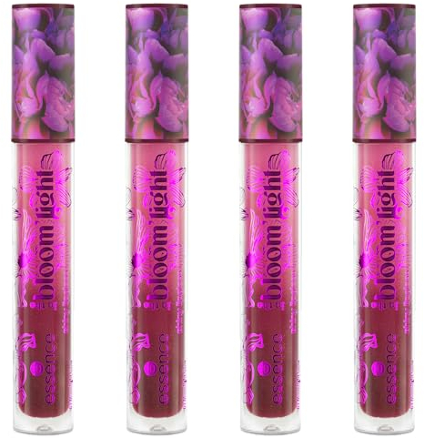 essence in the bloom'light shiny lipgloss, Nr. 01, Pink, pflegend, glänzend, schimmernd, glitzernd, vegan, ölfrei, ohne Parabene, ohne Mikroplastikpartikel, 4er Pack (4x4.6ml)